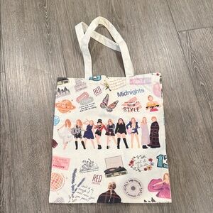 Printed Canvas Tote Bag in Cream with Multicolor Illustrations